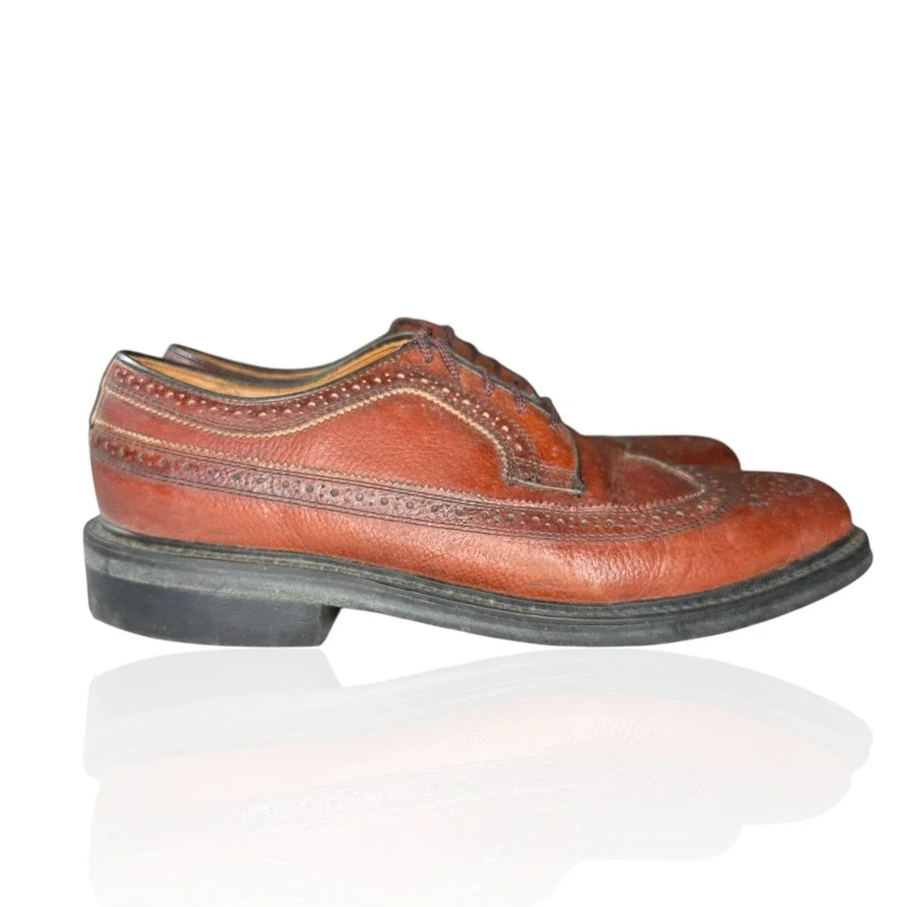 Vintage Dexter 8.5 C Wingtip Oxford Dress Shoes Cognac Brown Leather Made In USA